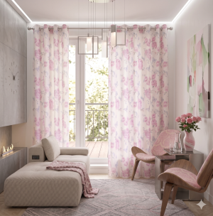 Zasłona biała N5 ze wzorem w róże do salonu na przelotkach 140x250 cm