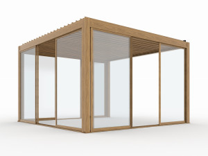 DRZWI PRZESUWNE SZKLANE LUXE 370X238 CM DO PERGOLI 4M KOLOR DREWNA