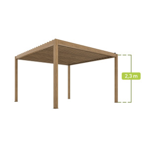 PERGOLA OGRODOWA ELEKTRYCZNA LUXE 4X4M ALUMINIOWA Z OŚWIETLENIEM LED W KOLORZE DREWNA