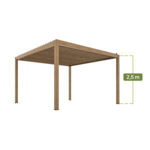PERGOLA OGRODOWA ELEKTRYCZNA LUXE 4X4X2.5 M ALUMINIOWA Z OŚWIETLENIEM LED W KOLORZE DREWNA
