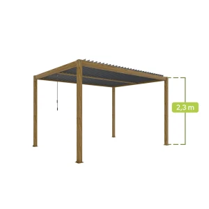 PERGOLA OGRODOWA MANUALNA 4X4M ALUMINIOWA Z LED KOLOR DREWNA