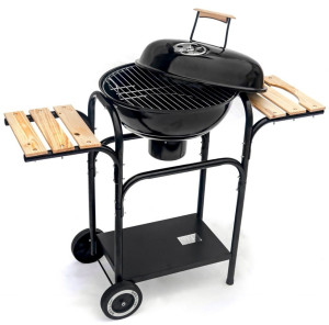 GRILL WĘGLOWY Z DREWNIANYMI PÓŁKAMI BOCZNYMI