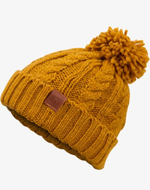 Rough Knit Beanie - Wintermütze, Strickmütze, Bommelmütze, Gelb (M13)