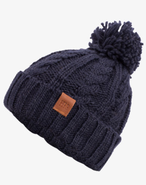 Rough Knit Beanie - Wintermütze, Strickmütze, Bommelmütze, Navy (M13)