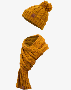 Knit Winter Set (Mustard) - 2 in 1 Kombiset aus Schal & Beanie
