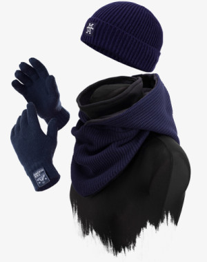 Heavy Knit Winter Set (Navy) - 3 in 1 Kombiset