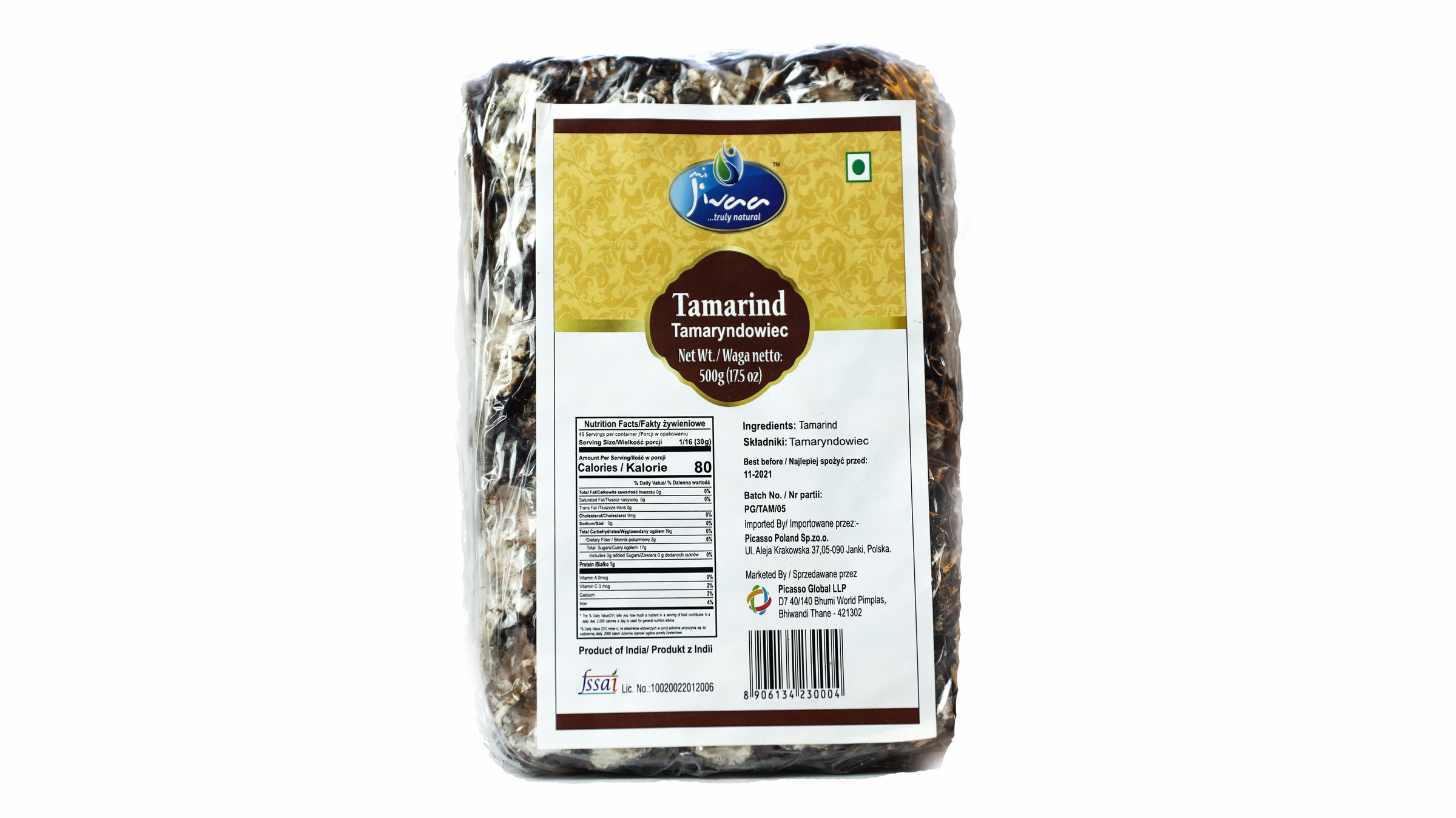 Tamarynd Miąższ Suszony 500g JIVAA