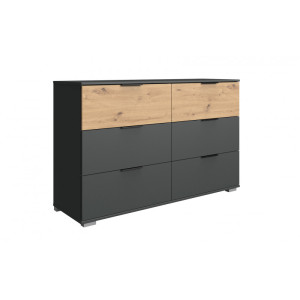 Deladeco Commode adulte moderne 6 tiroirs Ghislain Blanc/chêne ou graphite/chêne