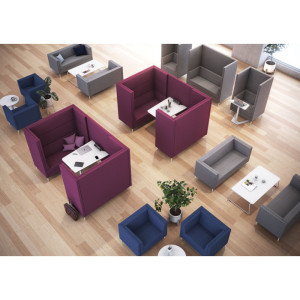 Leaderburo Canapé acoustique 2 places unicolore Push Bleu ciel, turquoise, mauve, orange, marron, vert, bleu gris, gris, gris foncé ou anthracite