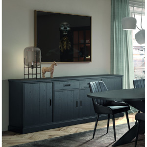 Deladeco Buffet/bahut moderne 240 cm noir Raphie Noir