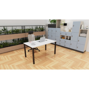 Mateol Bureau droit individuel Activity Blanc neige, noir velours, érable blanc, chêne clair et chêne brunswick