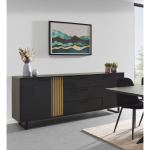 Deladeco Buffet/bahut moderne 220 cm noir/chêne Madera Noir/chêne