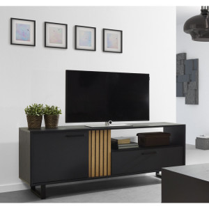 Deladeco Meuble TV moderne 164 cm noir/chêne Madera Noir/chêne