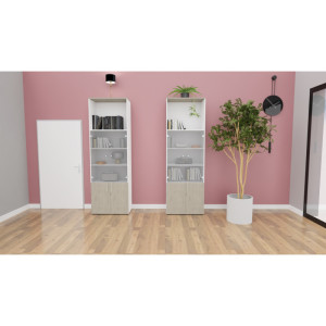 Actiburo Bibliothèque de bureau 4 portes H 245 cm Métis Blanc perle, aluminium ou anthracite