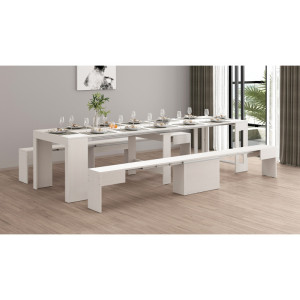 Deladeco Banc extensible contemporain pin blanc Montoya Pin blanc