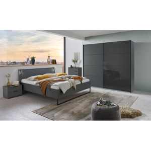 Deladeco Chambre adulte moderne graphite Matilda Graphite/verre noir  Armoire 225 cm