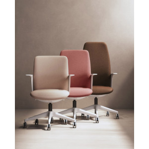 Leaderburo Siège de bureau en tissu coque blanche Evita Beige, rouge, bleu foncé, bleu clair, vert, gris, noir ou marron clair