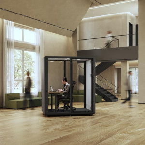 Leaderburo Cabine acoustique mobile 2 personnes Hendy Extérieur : graphite - Intérieur : gris clair
