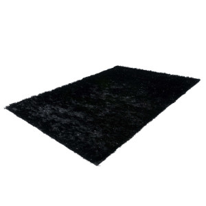 Deladeco Tapis de salon uni shaggy doux Twist Noir  200x290
