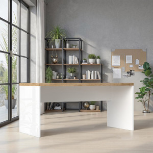 Vivabita Bureau droit moderne blanc laqué/chêne Daisy Blanc laqué/chêne  Bureau 138 cm