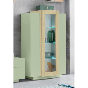 Deladeco Vitrine moderne vert sauge/chêne Corso Vert sauge/chêne
