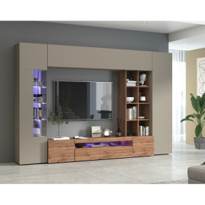 Deladeco Banc TV moderne taupe/chêne wotan Keops Taupe/chêne wotan