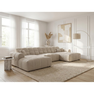 Vivabita Canapé panoramique moderne en tissu Roxie Beige, gris, olive, moutarde, bleu foncé ou anthracite