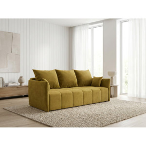 Vivabita Canapé droit 3 places en tissu absorbant Louka Moutarde