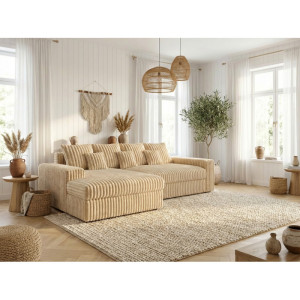 Vivabita Canapé d'angle en velours côtelé Isaline Camel