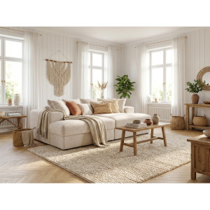 Vivabita Canapé droit fixe 3 places en tissu Lumy Blanc, vert, moutarde, bleu ou gris foncé