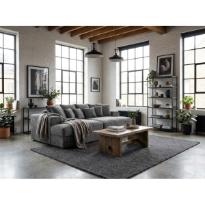 Vivabita Canapé droit fixe 3 places en tissu Lumy Gris foncé