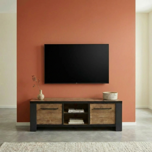 Deladeco Meuble TV industriel 160 cm chene foncé Samira Chêne foncé