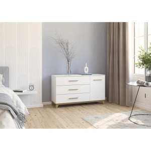 Exodecor Commode scandinave blanc/chêne Edisson Blanc