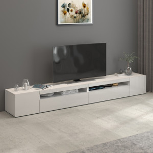 Deladeco Meuble TV moderne 260 cm blanc brillant Enaya Blanc brillant