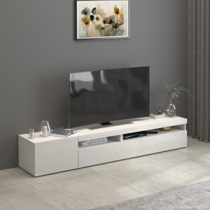 Deladeco Meuble TV moderne 200 cm blanc brillant Enaya Blanc brillant