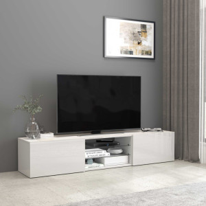 Deladeco Meuble TV moderne 180 cm blanc brillant Keops Blanc brillant