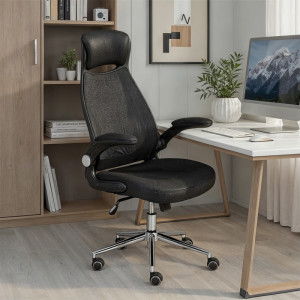 Deladeco Fauteuil de bureau moderne en tissu noir Habby Noir