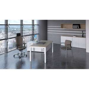 Leaderburo Bureau droit individuel Lexie Graphite, blanc, gris, hêtre, chêne moyen, acacia clair, acacia foncé, chêne veiné ou chêne grisé