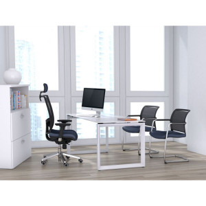 Leaderburo Bureau droit individuel piétement en U Régis Graphite, blanc, gris, hêtre, chêne moyen, acacia clair, acacia foncé, chêne veiné