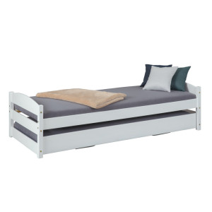 Deladeco Lit gigogne contemporain en pin massif Shella Blanc