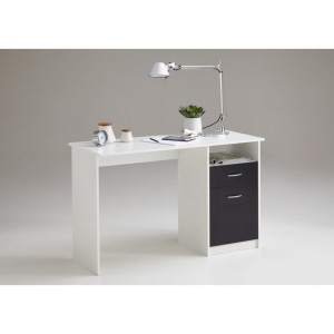 Deladeco Bureau droit contemporain Jackie Blanc/noir, chêne/blanc ou béton/blanc