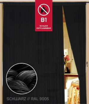 Fadenvorhang 150 cm x 800 cm schwarz in B1 schwer entflammbar