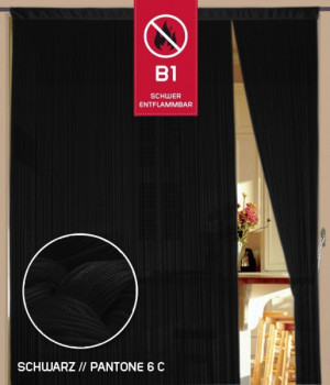 Fadenvorhang 150 cm x 500 cm schwarz in B1 schwer entflammbar