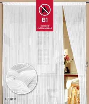 Fadenvorhang 150 cm x 800 cm wei&szlig; in B1 schwer entflammbar