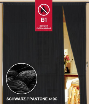 Fadenvorhang 500 cm x 300 cm schwarz in B1 schwer entflammbar
