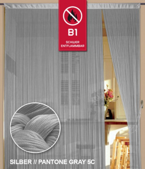 Fadenvorhang 90 cm x 240 cm silber in B1 schwer entflammbar