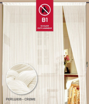 Fadenvorhang 90 cm x 240 cm perlwei&szlig; creme in B1 schwer entflammbar