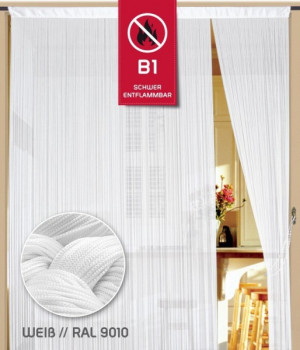 Fadenvorhang 90 cm x 240 cm wei&szlig; in B1 schwer entflammbar