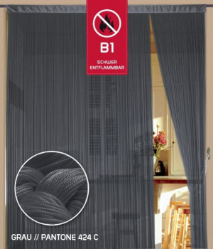 Fadenvorhang 150 cm x 700 cm grau in B1 schwer entflammbar