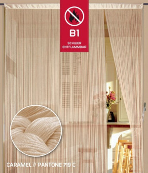 Fadenvorhang 150 cm x 500 cm caramel in B1 schwer entflammbar
